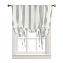Blue Striped Tie Up Curtains for Window, Modern Stripes Farmhouse Thermal Insulted Balloon Shade Adjustable Rod Pocket Curtains Valance Panels for Kitchen Bathroom Café 34 x 45