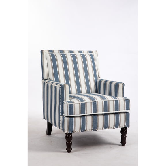 Blue Striped Upholstered Chair - Comfort for Casual Relax - Living Space Addition - Easy Assembly Model