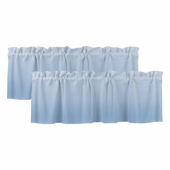 Blue Striped Valances for Windows, Decorative Rod Pocket Window Valance Curtains, Modern Minimalist Ombre Vertical Stripes Short Curtain Drapes for Kitchen/Living Room, 2 Panels, 42" W x 18" L
