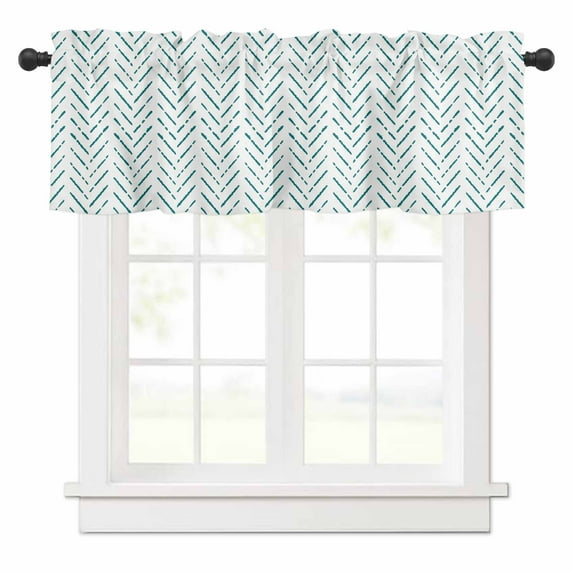 Blue Striped Valances for Windows Geometric Rod Pocket Curtain Valance Window Treatment Short Curtains for Kitchen Living Room, 60"x14"