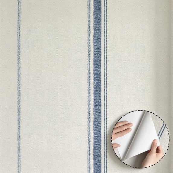 Blue Striped Wallpaper Farmhouse Modern Peel and Stick Wallpaper Waterproof Wall Decoration for Living Room Bedroom Kitchen Cabinet Shelf Rental Property 17.7 * 118 in Decor Vinyl Adhesive