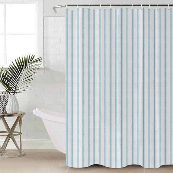 Blue Striped Waterproof Fabric Shower Curtain, Blue White Stripes Farmhouse Shower Curtain for Bathroom Curtains Bathtubs Hotel Washable Shower Curtains with 12 Hooks Stall 54x78in