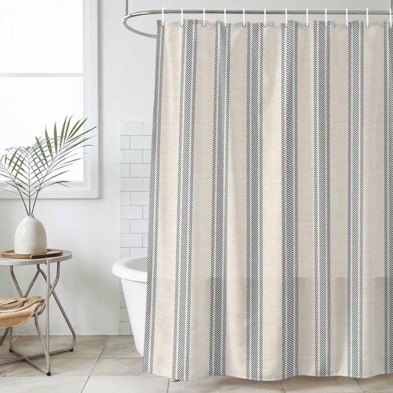 Blue Striped Waterproof Shower Curtain, Large 72"x84" Washable Polyester Fabric Shower Curtains for Bathroom, Modern Farmhouse Stripes Rustic Decorative Bathtub Curtain Sets with Hooks