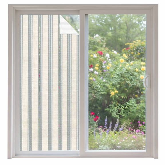 Blue Striped Window Privacy Film, Modern Farmhouse Stripes Rustic Static Cling UV Sun Blocking Heat Control Window Tint Day and Night,Non-Adhesive Reusable One Way Windows Privacy Cover 35.4''x78.7''