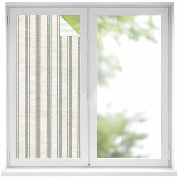Blue Striped Window Privacy Film, Modern Farmhouse Stripes Rustic Static Cling UV Sun Blocking Heat Control Window Tint Day and Night,Non-Adhesive Reusable One Way Windows Privacy Cover 19.6''x39.3''