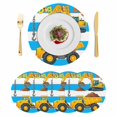 thumbnail image 1 of Blue Striped Yellow Truck Round 13 Inch Placemats Set of 4, Farmhouse Stripes Modern Art HeatResistant Non Slip Place Mats for Dining Table, Wipeable Braided Kitchen Table Mats for Housewarming, 1 of 9