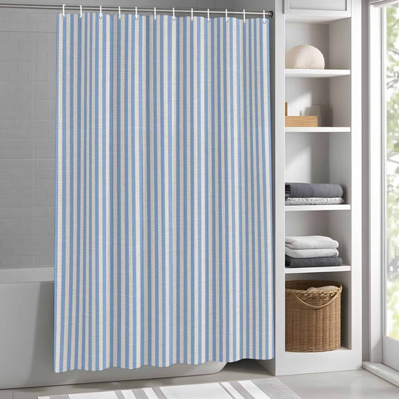 Blue Stripeds Shower Curtain for Bathroom, Vertical Stripedd Fabric Shower Curtain Set with Hooks, Waterproof Washable Bath Curtain for Bathroom Decor, 36"x72"