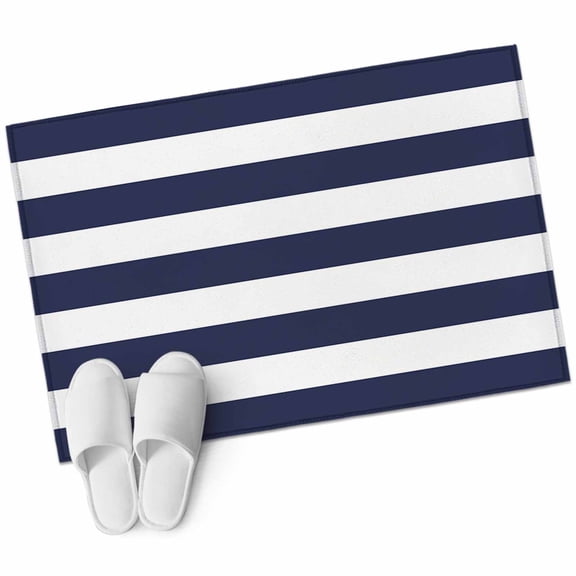Blue Stripes 2'x3' Washable Rug, Simple Blue White Texture Non-Slip Soft Doormat Area Rugs for Entrance Bathroom Bedsides, Carpet for Kitchen Bedroom, Entryway Floor Mat