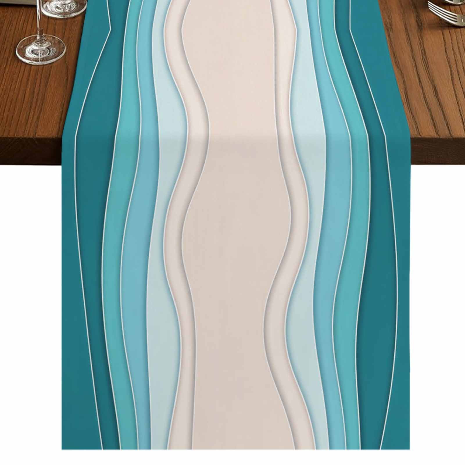 Blue Stripes 70 Inch Table Runner, Modern Gradient Abstract Striped ...