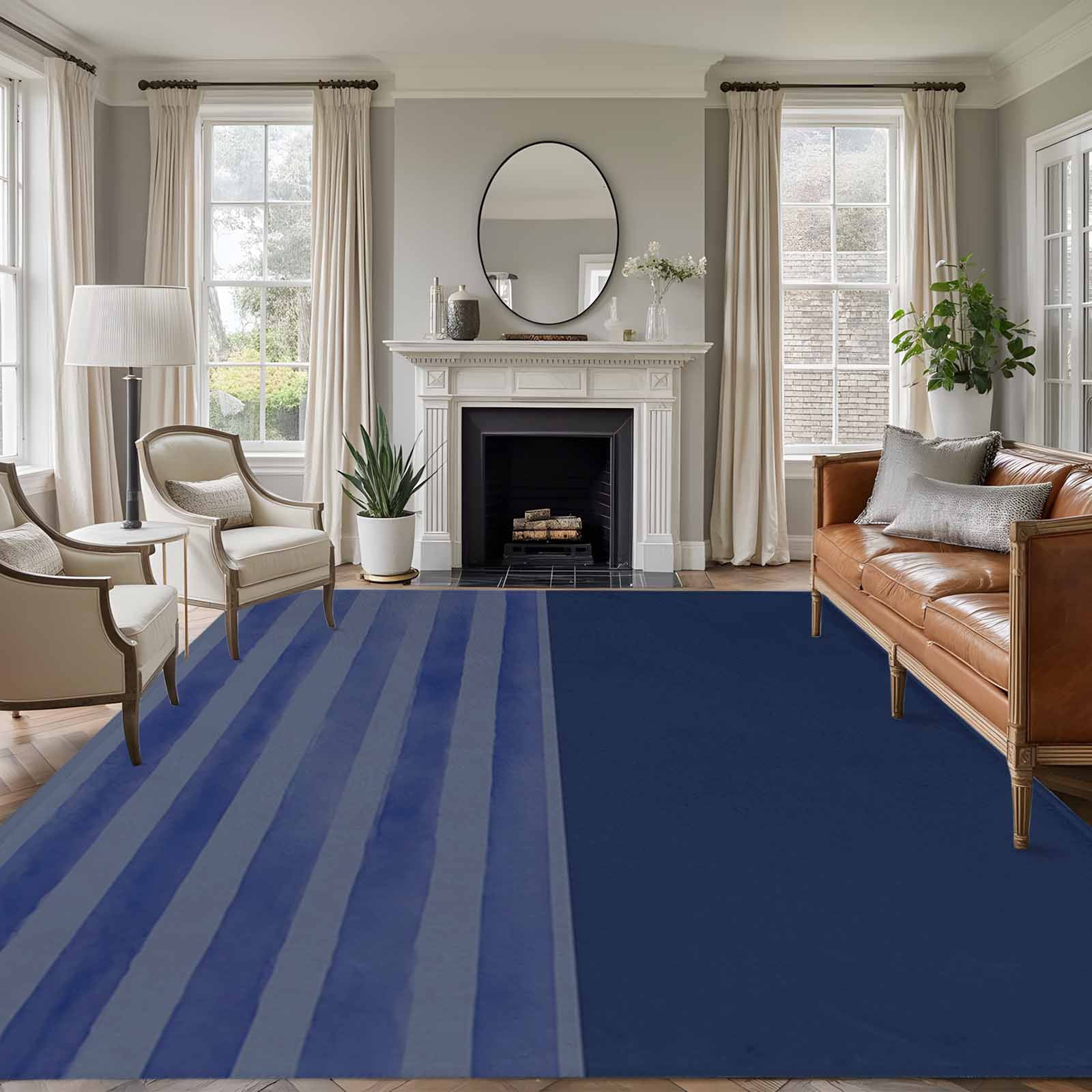 Blue Stripes 8x10 Area Rugs for Living Room, Japanese Blue Stripes