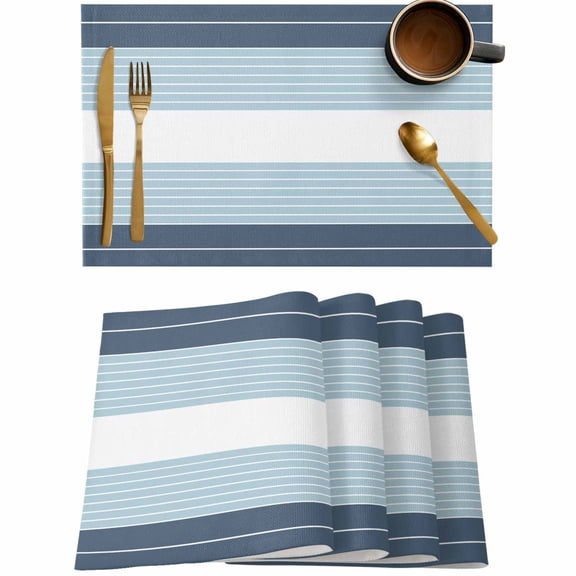 Blue Stripes Abstract Geometric Placemats Set of 4,Wipeable Washable Table Mats for Dining Tables,Summer Ocean Theme Place Mats for Kitchen Event Party Tabletop Decor