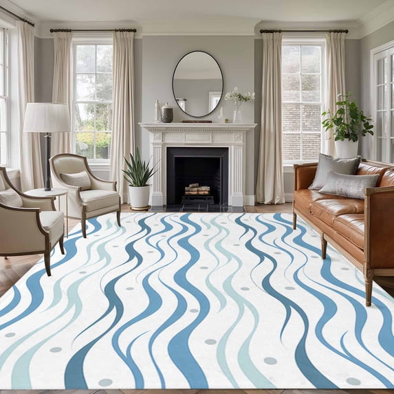 Blue Stripes Area Rug 5x8 Washable Rug Non Slip Modern Gradient Abstract Ocean Waves Lines Large Area Rug Soft Stainresistant Indoor Floor Carpet for Living Room Bedroom Home Office Dining Room