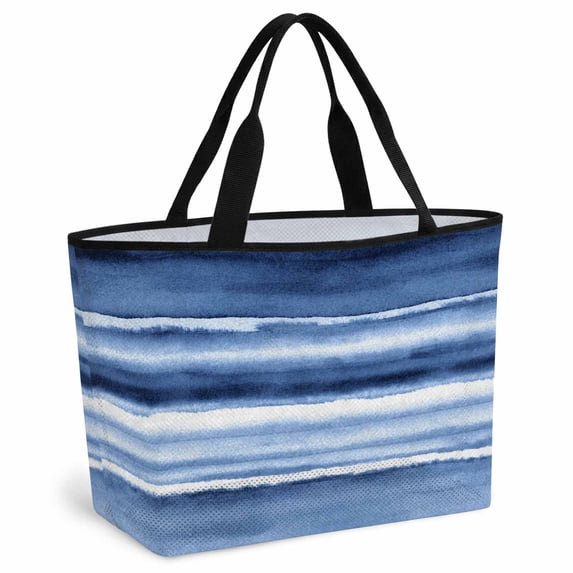Blue Stripes Beach Bag for Women, Large Breathable Mesh Beach Tote Bag, Watercolor Retro Ombre Abstract Tie Dye Art Sandproof Lightweight Travel Bags for Vacation Picnic Swimming Pool