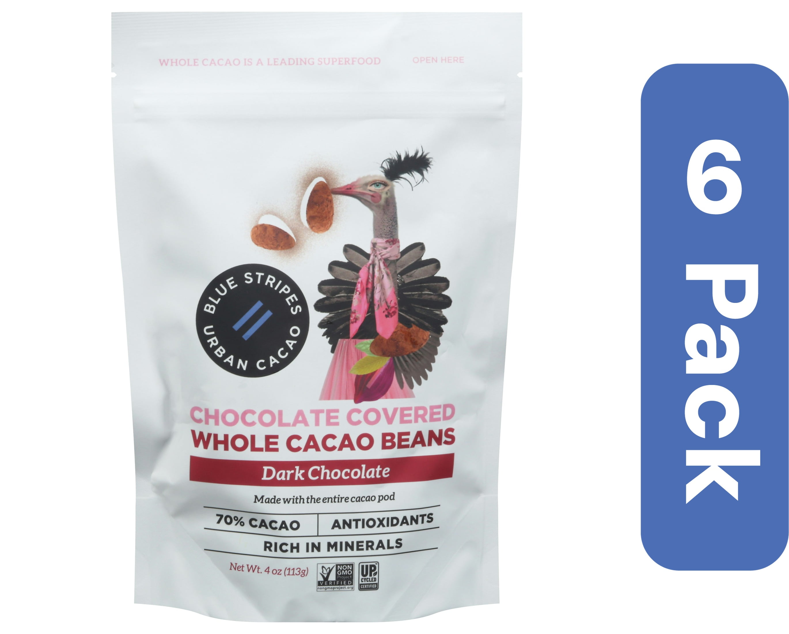 Blue Stripes Bean Cacao Dark Chocolate Covered 4 oz (Pack Of 6)
