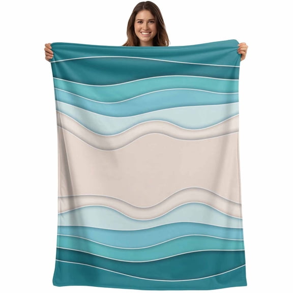 Blue Stripes Blanket Soft Cozy Warm Throw Blanket for Couch, Plush Fuzzy Flannel Fleece Blankets for Sofa, Modern Gradient Abstract Striped Lines Bed Blankets Lightweight Gifts for Women, 30"x40"