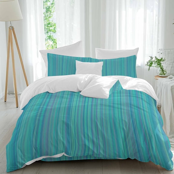Blue Stripes Comforter Set Full Size, Abstract Modern Soft Bedding Set for Man Woman, 4 Pieces Duvet Cover Set with Fitted Sheet, 2 Pillowcases
