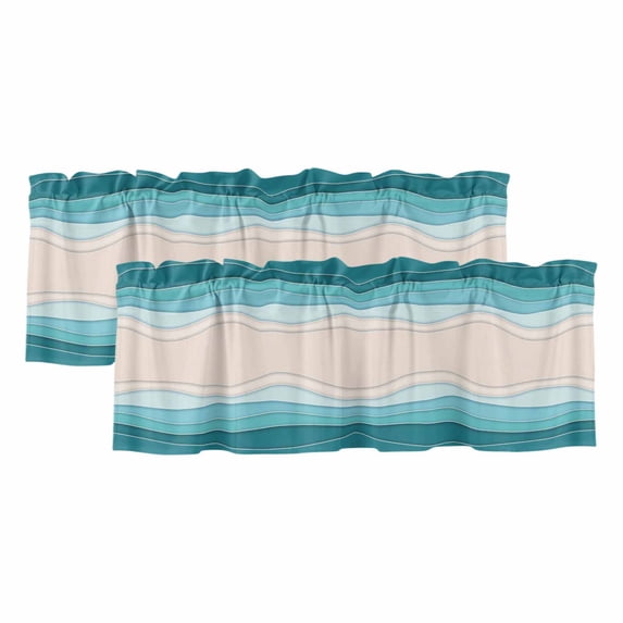 Blue Stripes Curtain Valances for Windows, Kitchen Valance Window Treatments Panel 2 Pack, Modern Gradient Abstract Striped Lines Rod Pocket Short Curtains for Bathroom Bedroom 42 x 18 Inch