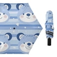 thumbnail image 1 of Blue Stripes Cute Bear Faces Dot Flowers All Weather Umbrella Triple Folding Parasol 6 Ribs UV Protection Portable, 1 of 8