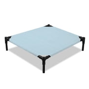 Blue Stripes Elevated Dog Bed, Coastal Pastel Blue Vertical Striped Minimalist Cooling Breathable Outdoor Raised Dog Cot Bed with Metal Frame Non-Slip Feet for Small Dog 20x20in