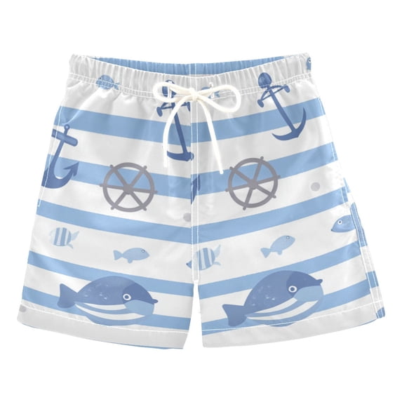 Blue Stripes Fishes Kellges Cute Boys' Swim Trunks Board Shorts Beach Pants Bathing Bottoms M