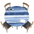 thumbnail image 1 of Blue Stripes Fitted Tablecloth with Elastic Edged, Round Table Cloth for Dining Table, Watercolor Retro Ombre Abstract Tie Dye Art Waterproof Oil Proof Table Cover for Indoor Outdoor 45"-54", 1 of 8