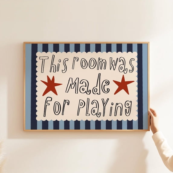 Blue Stripes Hand Lettered Playroom Wall Art Print, Room Decor ...
