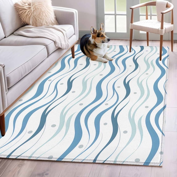 Blue Stripes Kitchen Runner Rug 2.7x5 Washable Runners for Hallway Non Slip Modern Gradient Abstract Ocean Waves Lines Large Area Rug Indoor Floor Carpet for Bathroom Laundry Entryway Bedroom