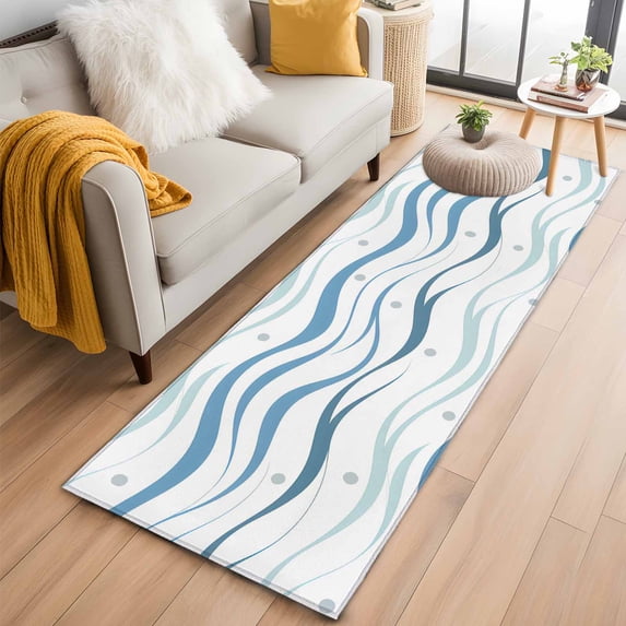Blue Stripes Kitchen Runner Rug 2x6 Washable Runners for Hallway Non Slip Modern Gradient Abstract Ocean Waves Lines Large Area Rug Indoor Floor Carpet for Bathroom Laundry Entryway Bedroom