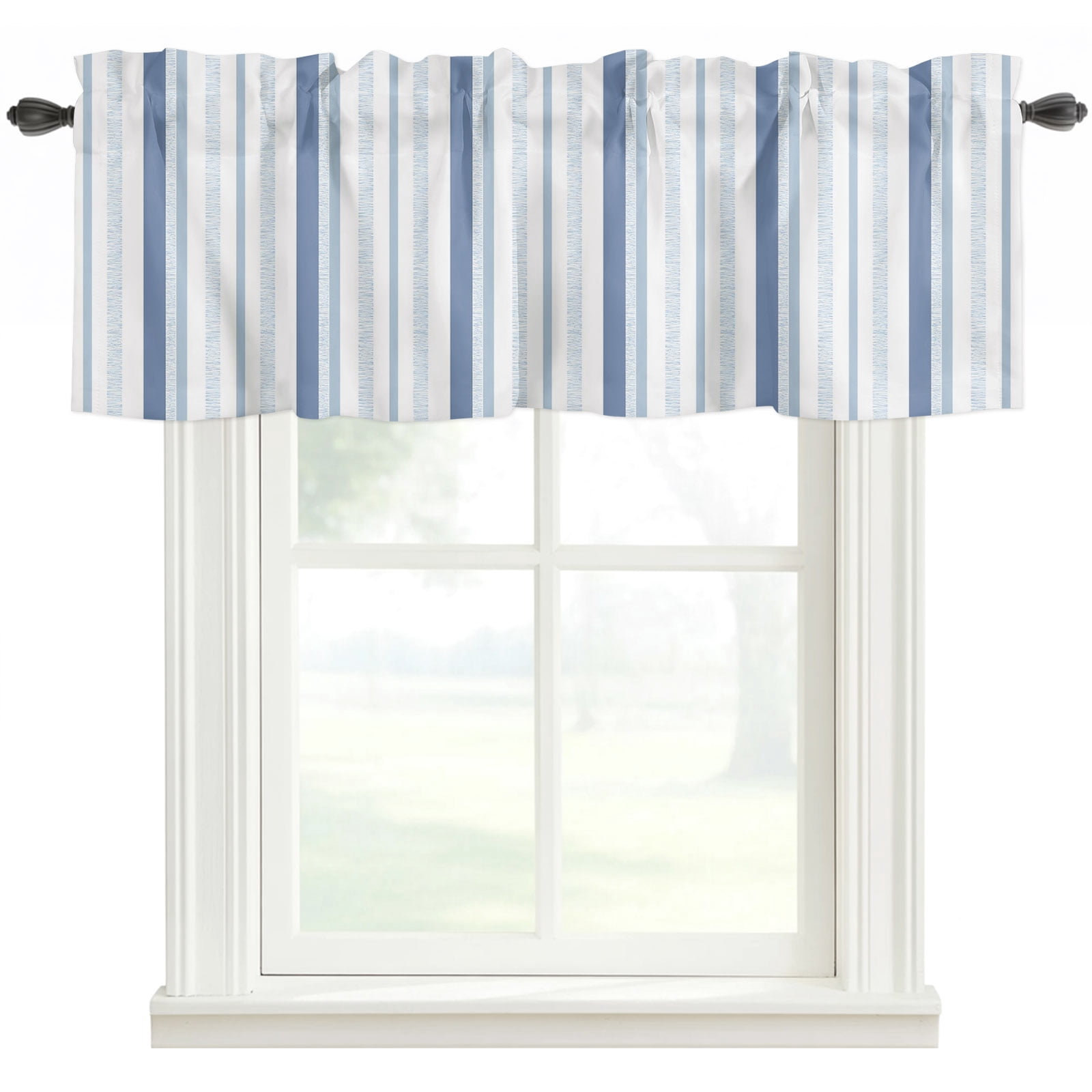 Blue Stripes Kitchen Valances for Windows, Modern Minimalist Vertical ...