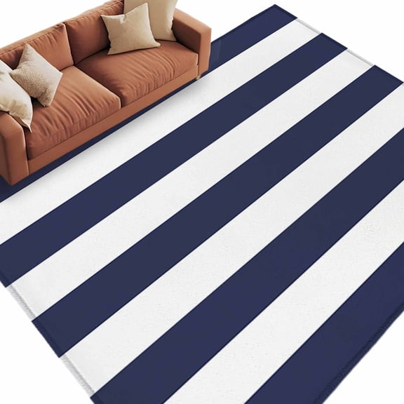 Blue Stripes Large Area Rugs for Bedroom Living Room, Soft Non Slip Carpet Bedside Rug, Simple Blue White Texture Rectangular Floor Cover Kitchen Accent Rug 6'x9' for Dining Room/Office