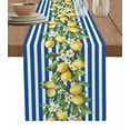 thumbnail image 1 of Blue Stripes Lemon Table Runner Cotton Linen 48 Inch Holiday Dresser Scarves, Spring Fruit Flowers Leaves Line Tablerunner for Kitchen Coffee Dining Bedroom Living Room Dinner Scarf Décor 13''x48'', 1 of 9