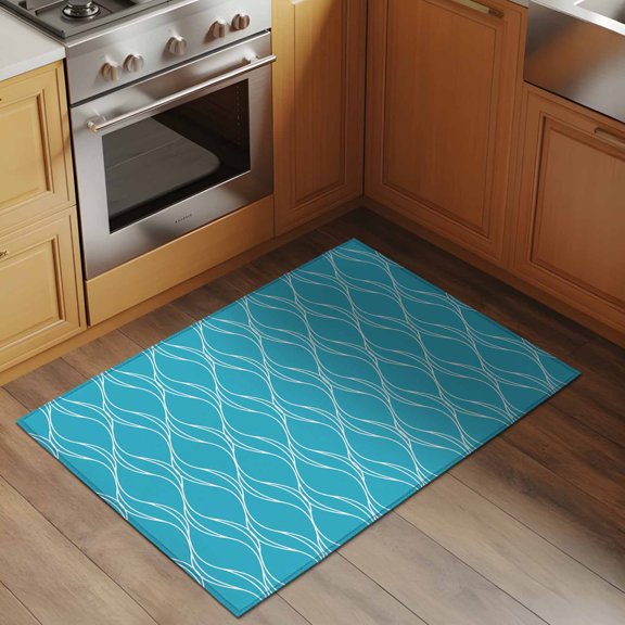 Blue Stripes Line 2x3 Rug for Entryway Front Door Kitchen Sink Area, Country Abstract Art Waves Striped Classic Low Pile Washable Non Slip Rectangle Area Rug