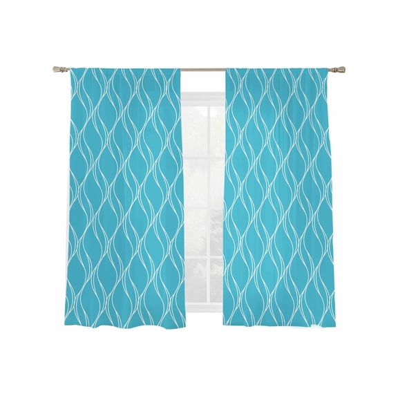 Blue Stripes Line Sheer Curtains 2 Panels Set Country Abstract Art Waves Striped Classic Sheer Window Curtains Light Filtering Rod Pocket Voile Drapes for Bedroom Living Room 52"x63"