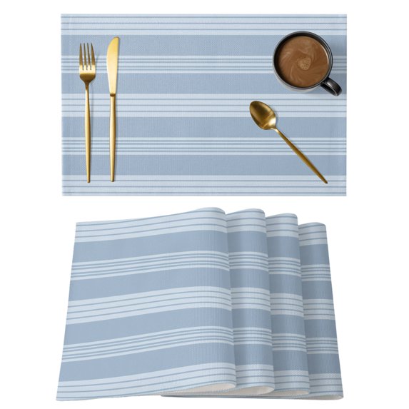 Blue Stripes Placemats Set of 12 Modern Simple Geometric Striped Pattern Place Mats Indoor Wipeable Table Mats Washable Cloth Dining Table Placemats for Kitchen Holiday Party Home Decor 13x19 Inch