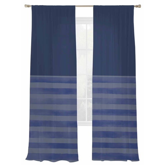 Blue Stripes Sheer Curtains 2 Panels Set Japanese Blue Stripes Texture Sheer Window Curtains Light Filtering Rod Pocket Voile Drapes for Bedroom Living Room 52"X96"