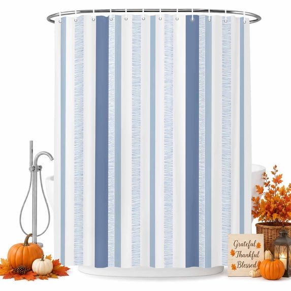 Blue Stripes Shower Curtain, Waterproof Shower Curtains for Bathroom, Modern Minimalist Vertical Stripes Pattern Washable Fabric Bathtub Curtain Set Bath Decor with 12 Hooks 48"x72"