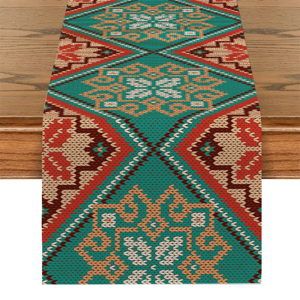 Blue Stripes Solid Color Texture Table Runners Printed Coffee