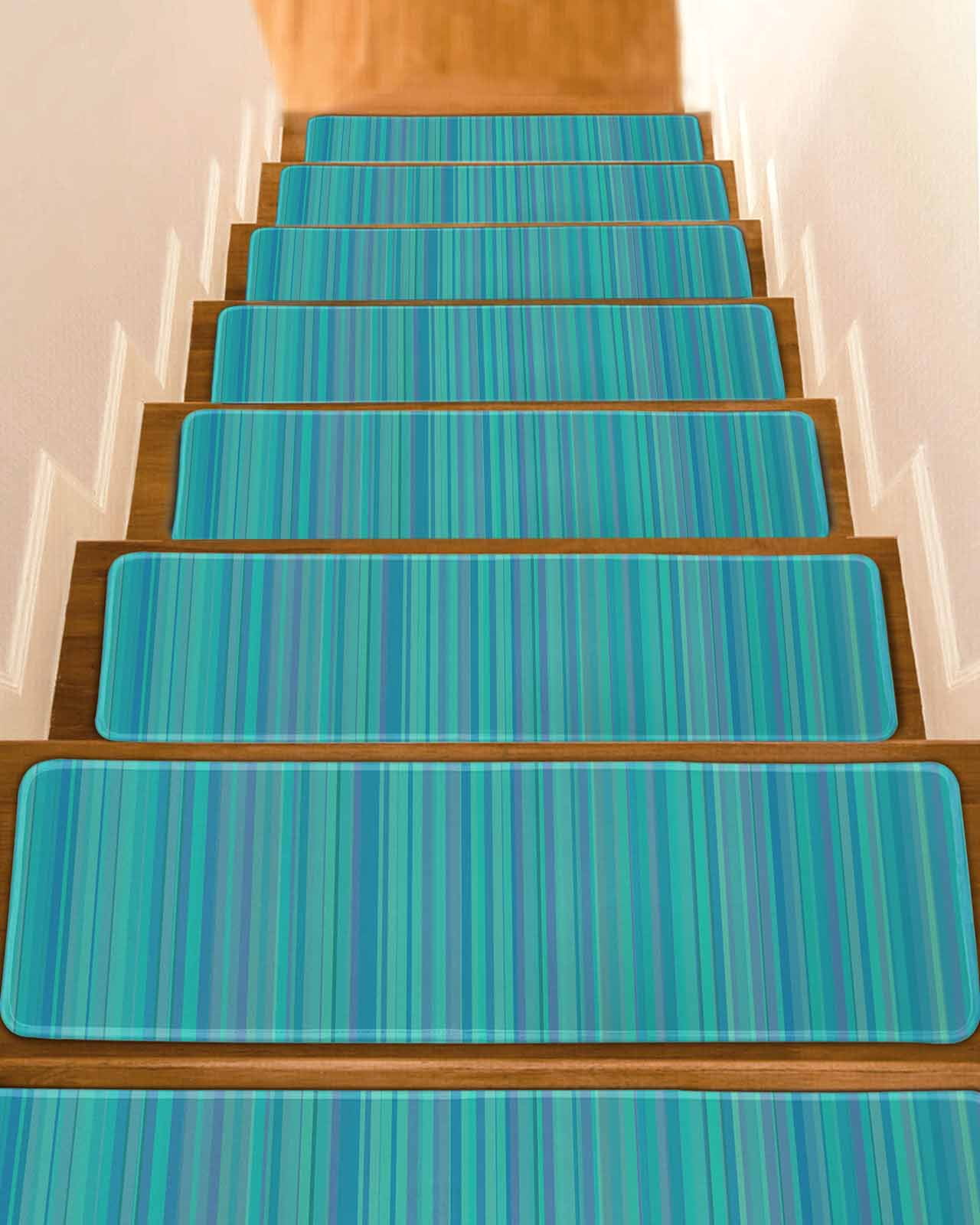 Blue Stripes Stair Treads Non Slip for Steps Abstract Modern 4 Pcs ...