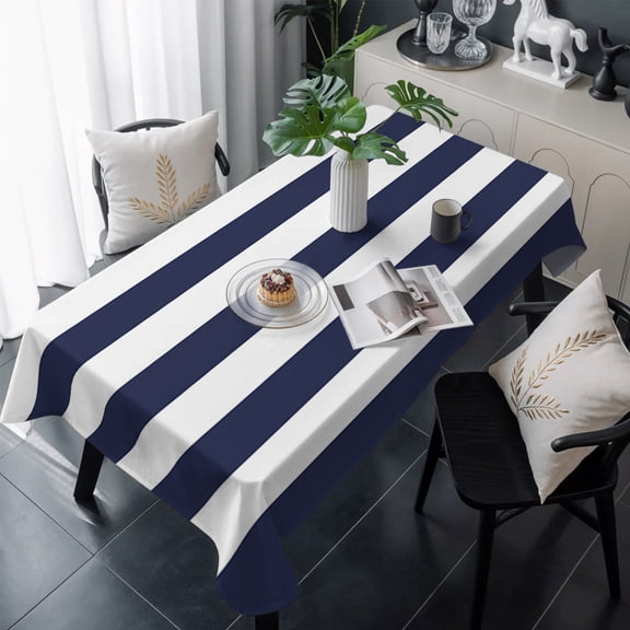 Blue Stripes Table Cloth Waterproof Tablecloths, Simple Blue White Texture Tablecloth Dining Table Cover for Kitchen Party Tabletop Outdoor, Rectangle Tablecloth 60x120 Inch