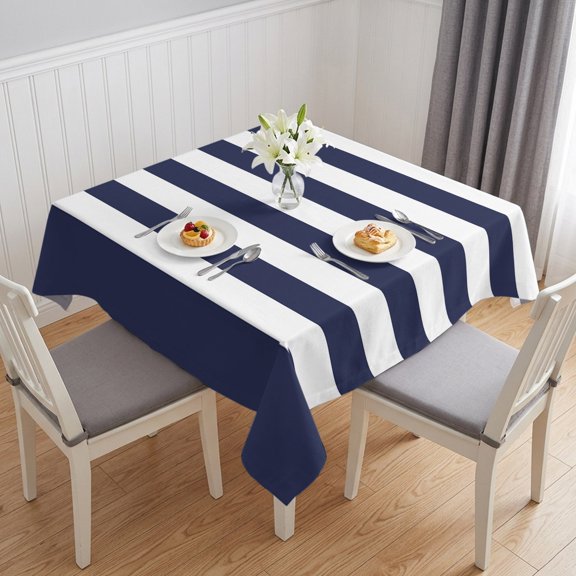 Blue Stripes Table Cloth Waterproof Tablecloths, Simple Blue White Texture Tablecloth Dining Table Cover for Kitchen Party Tabletop Outdoor, Square Tablecloth 54x54 Inch
