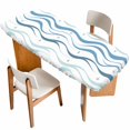 thumbnail image 1 of Blue Stripes Table Cloths for 8 Foot Rectangle Tables, Modern Gradient Abstract Ocean Waves Lines Patio Waterproof Elastic Fitted Tablecloths, Washable Rectangular Table Cover for Camping, 1 of 8
