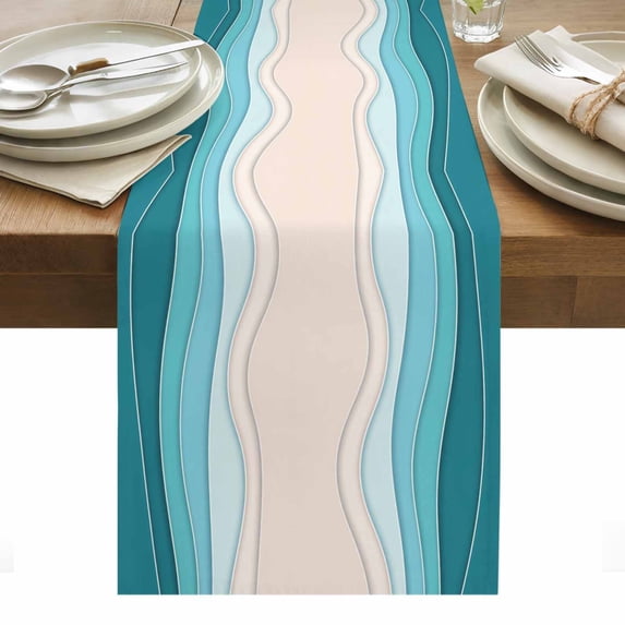 Blue Stripes Table Runner - 108 Inch Long, Kitchen Dining Table Runner Dresser Scarves, Modern Gradient Abstract Striped Lines Farmhouse Decor for Coffee Tables Wedding Party Banquet