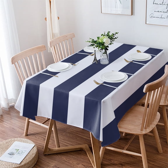 Blue Stripes Tablecloth Rectangle Table Cloth 60x84 , Waterproof Tablecloth Outdoor Table Cloth, Simple Blue White Texture Washable Table Cover for Kitchen Dining Party