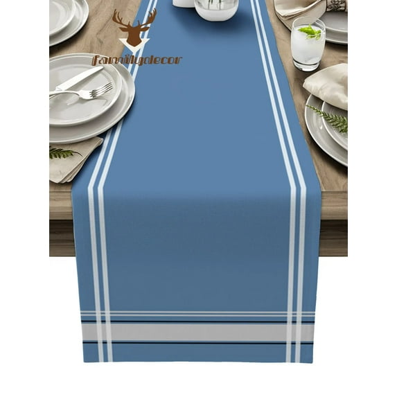 Blue Stripes Texture Table Runner Home Wedding Decor Table Flag Mat Table Centerpieces Decoration Party Dining Long Tablecloth
