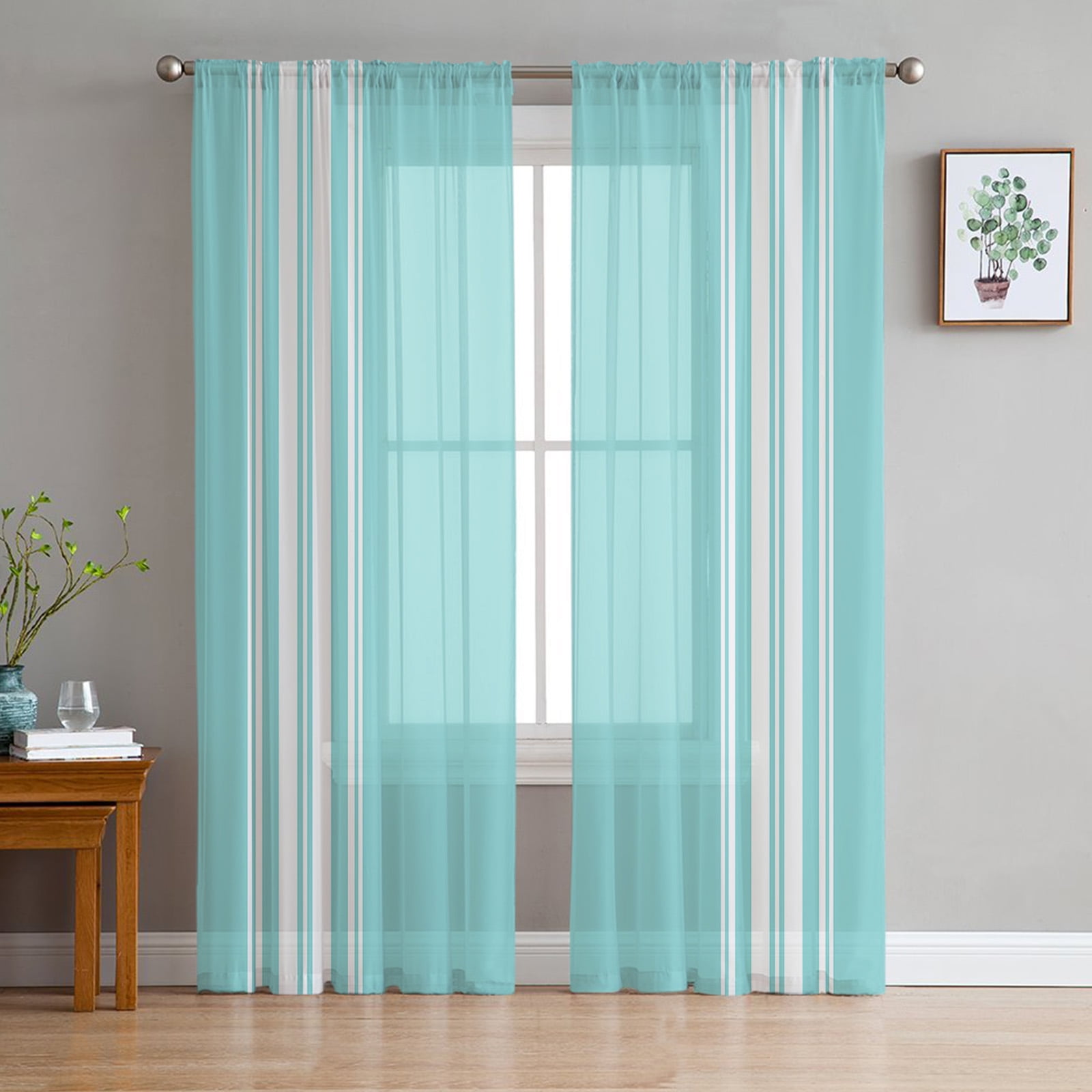 Blue Stripes Texture Tulle Curtains for Living Room Bedroom Voile