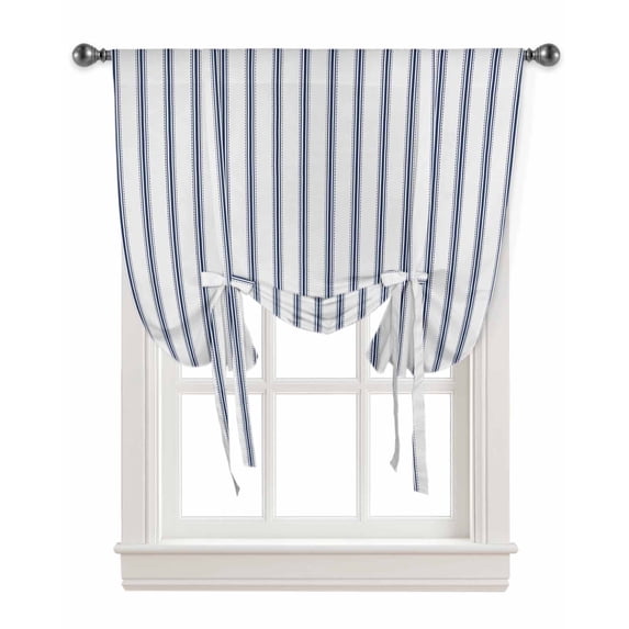 Blue Stripes Tie Up Curtains for Kitchen Bathroom Bedroom Windows 63 Inch Length, Geometric Vertical Linens Modern Minimalism Balloon Drape Curtains Shade Rod Pocket Drapery Curtain Panel, 46"x63"