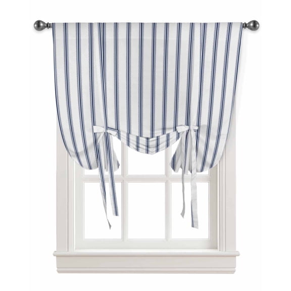 Blue Stripes Tie Up Curtains for Kitchen Bathroom Bedroom Windows 63 Inch Length, Geometric Vertical Linens Modern Minimalism Balloon Drape Curtains Shade Rod Pocket Drapery Curtain Panel, 52"x45"