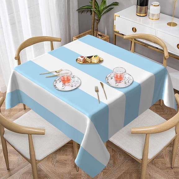 Blue Stripes, White Stripes, Soft Tablecloth Square Dinng Table Covers for Kitchen & Table Linens 52" x 52"