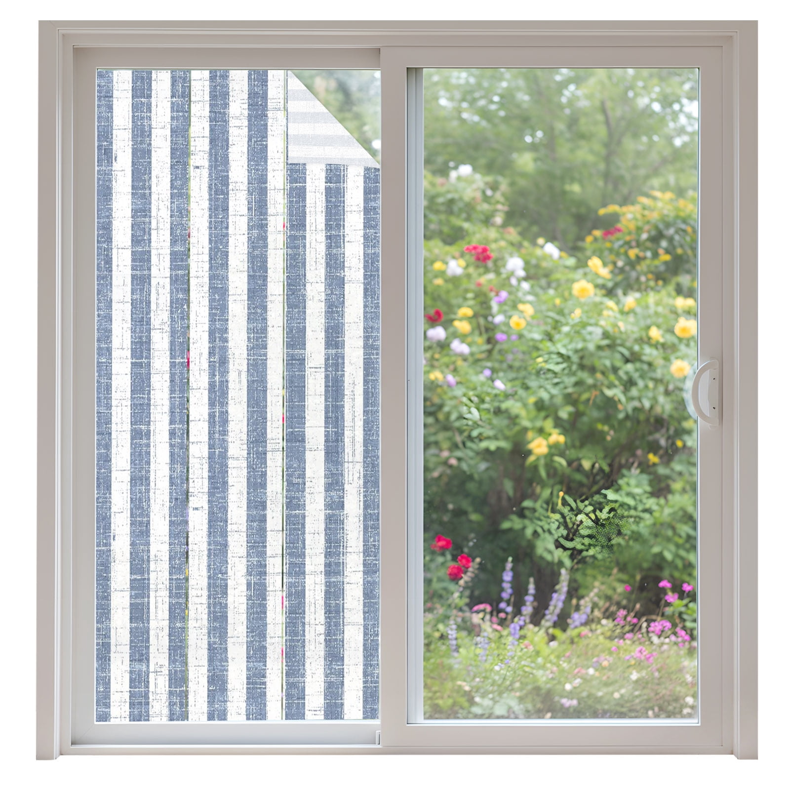 Blue Stripes Window Privacy Film, Modern Abstract Linens Farmhouse ...