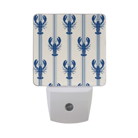 Blue Stripes with Lobsters LED Night Light Sensor Lamp Plug-in Adjustable Brightness 2 Pack